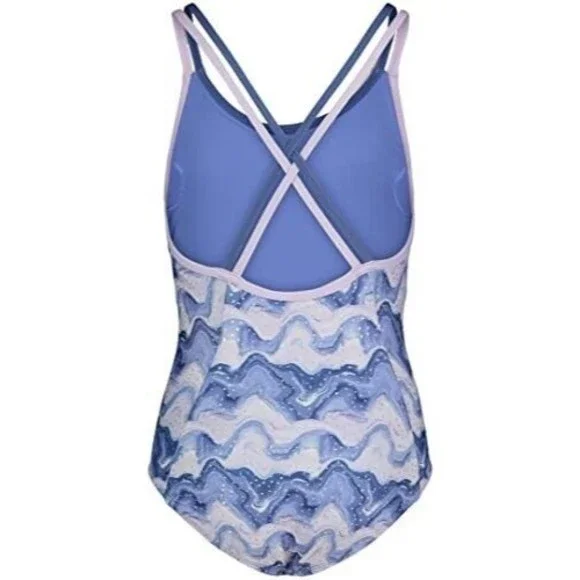 Under Armour One Piece Swimsuit Girls 16 Nebula Purple Waves NEW - Picture 2 of 6